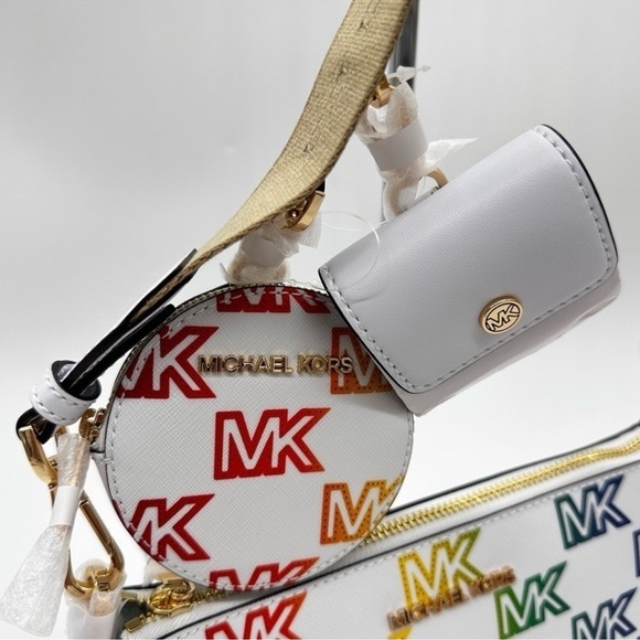 Michael Kors Jet Set Price Medium Crossbody W Tech Accessories Rainbow MK Logo - Picture 4 of 12